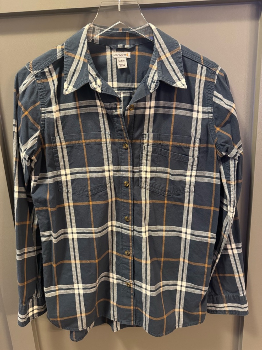 Carhartt | Women's Blue Plaid Button-Up Long Sleeve Shirt Small